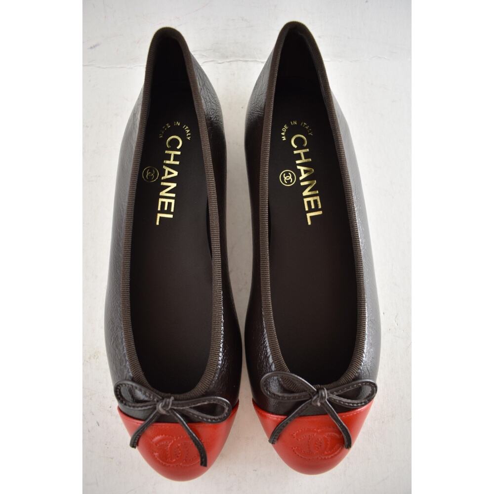 Chanel 26S Dark Brown Red Leather CC Logo Cap Classic Ballet Ballerina Flat 38.5 - Picture 16 of 16
